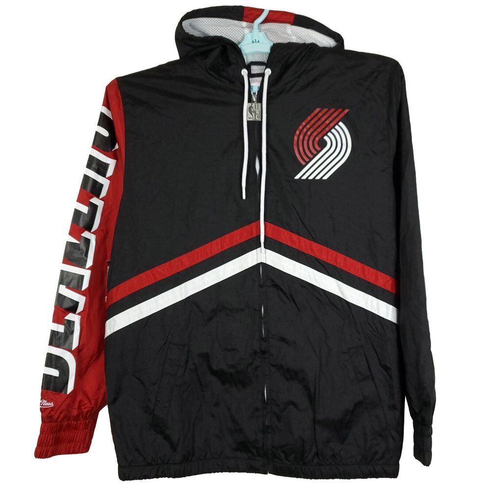Portland Blazers Mitchell & Ness NBA L Large Windbreaker Jacket Black Red NWT